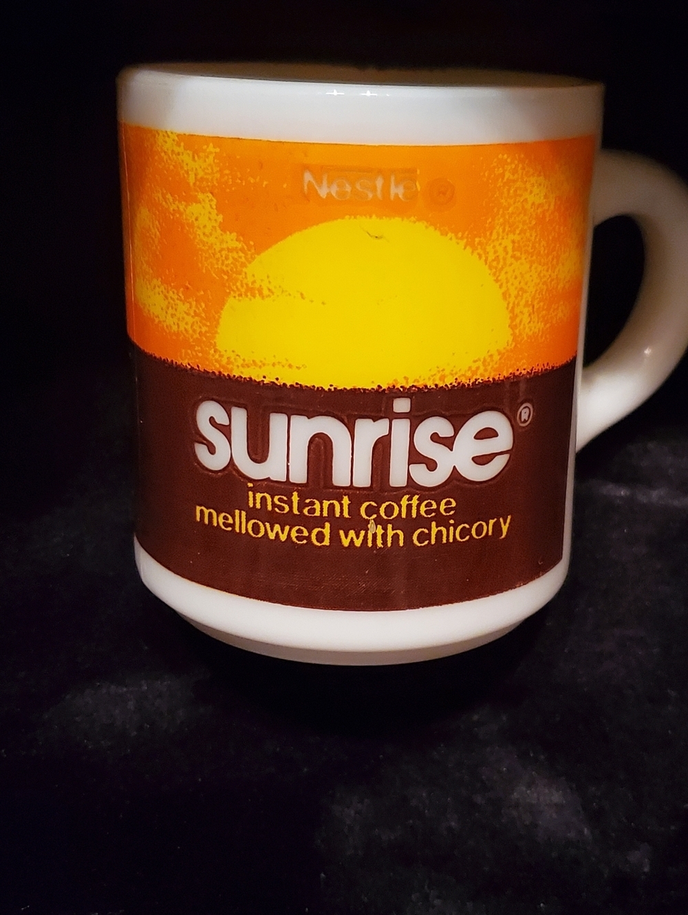 Hazel Atlas Platonite Milk Glass Advertising Nestle Sunrise Instant Coffee Mug